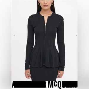 McQ by Alexander McQueen Peplum Jacket Black Blazer Top Shirt Hip Small Zip